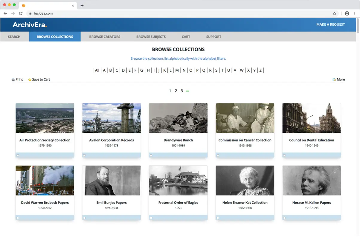 ArchivEra's public portal in a web browser
