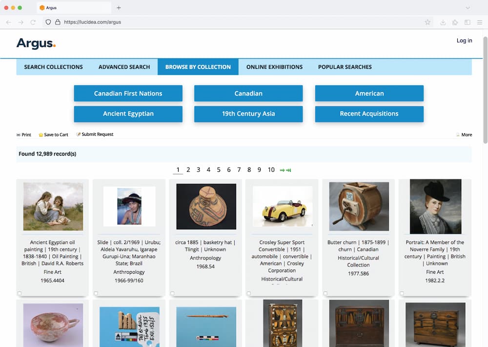 Image of the Browse Collections selection within Argus in a web<br />
browser 