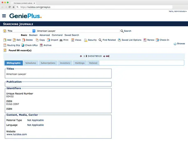 Image of Searching Journals in the GeniePlus software