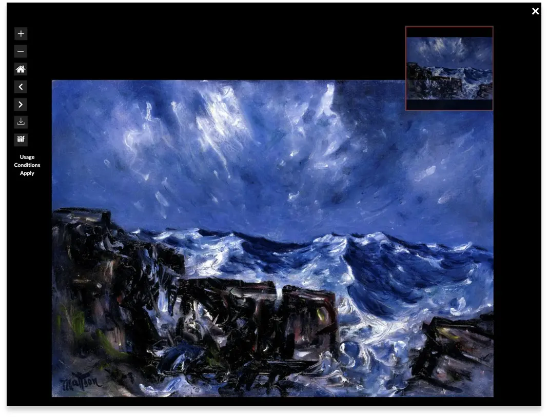 This image depicts the painting “Blue Marine” in a zoom tool.