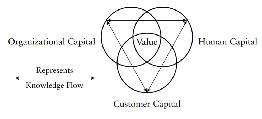 A diagram depicting the relationship between organizational capital, human capital, and customer capital