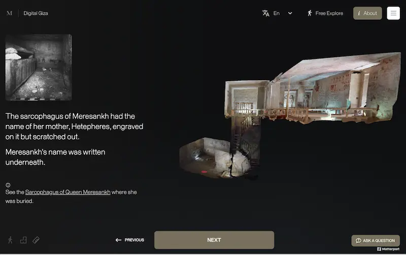 A screenshot displaying the landing page image for the Tomb of Queen Meresankh III online exhibit.