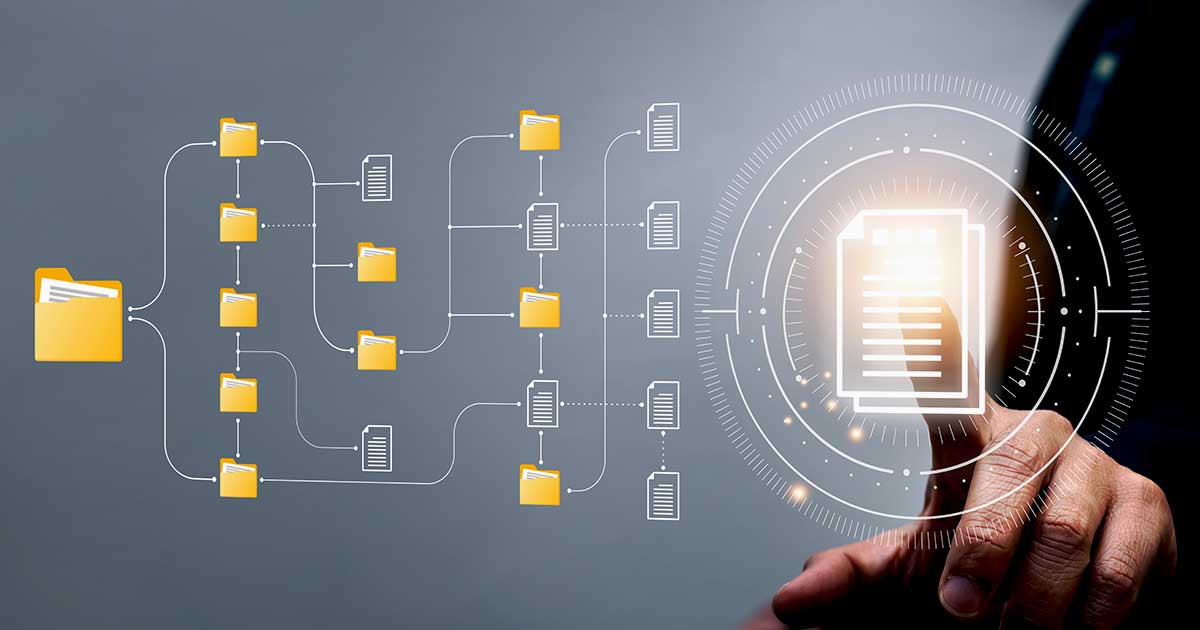 A graphic of nested folders and documents
