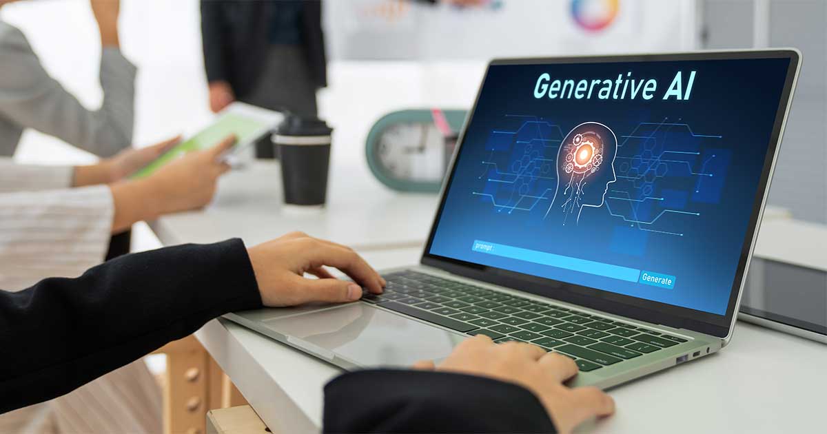 An open laptop with a generative AI tool displayed on the screen.