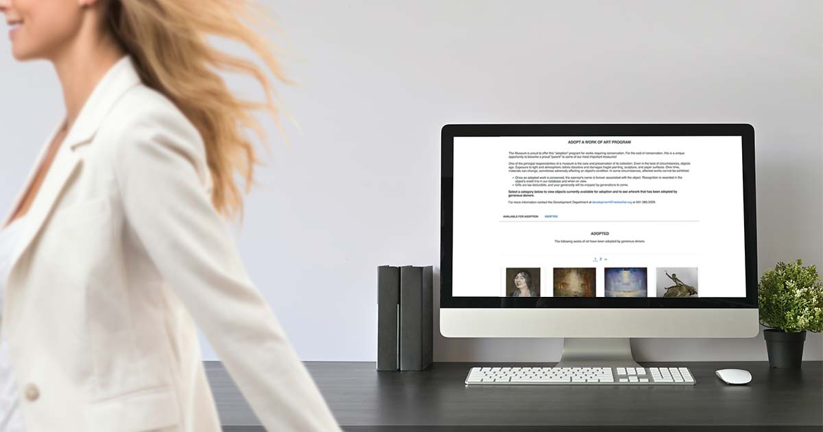 An example of an Adopt-an-Artwork program page displayed on a latop.