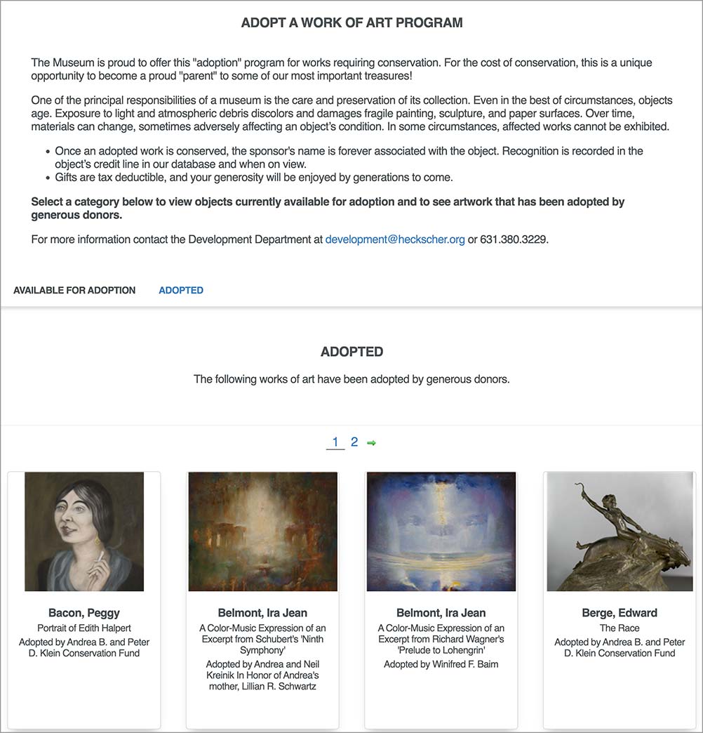 “Adopt a Work of Art Program,” The Heckscher Museum, powered by Argus CMS.